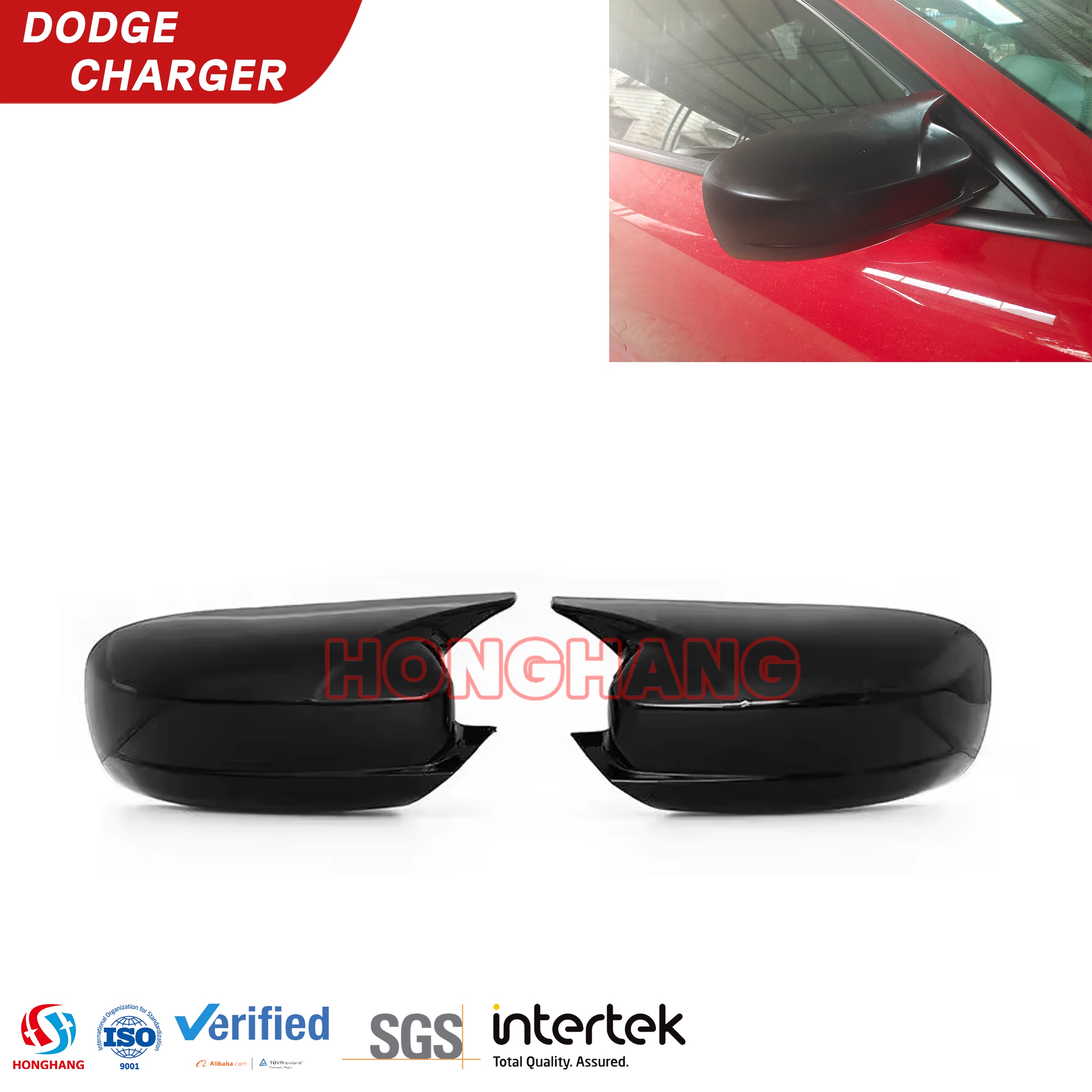 Gloss Black Vehicle Side View Mirror Covers Caps for Dodge Charger 2015+