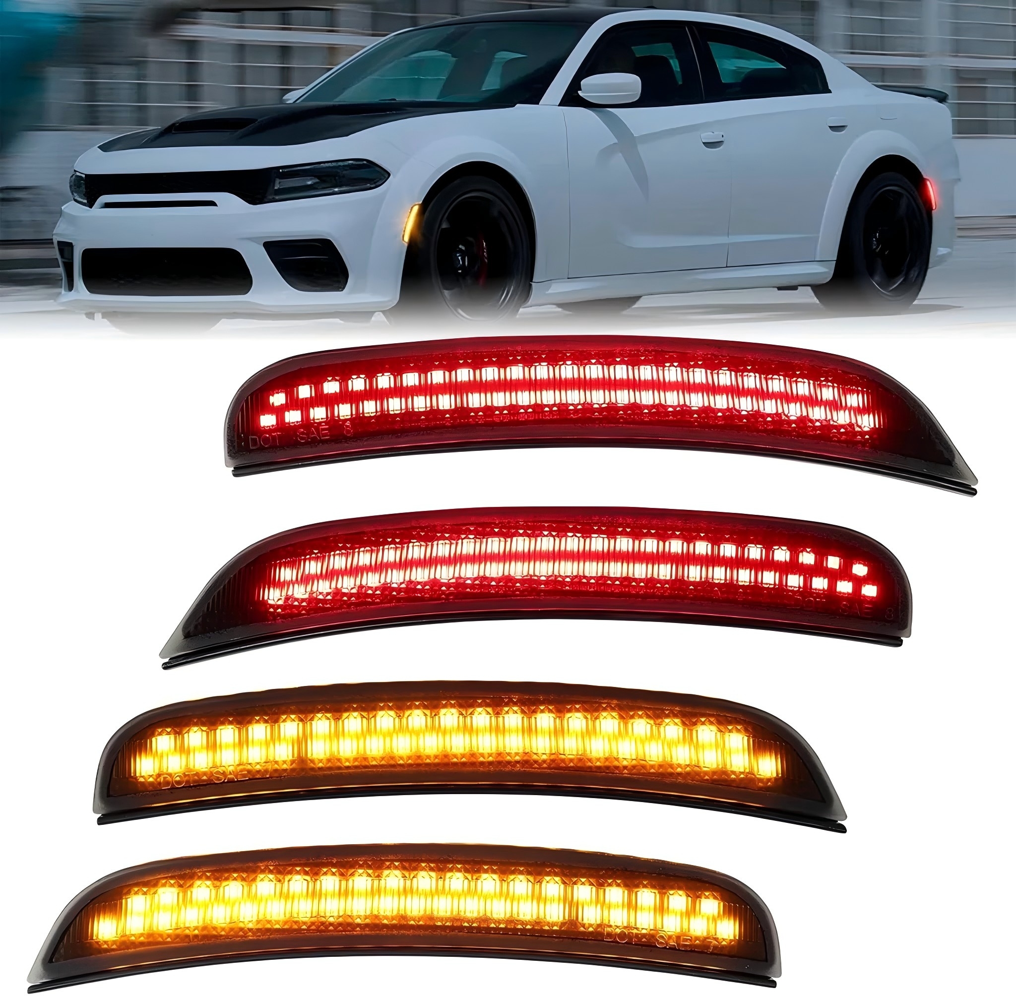 LED Side Marker Lights2015-2024 Dodge Charger R/T Scat PackSXT GT SRT Front Rear Smoked Lens Lamps